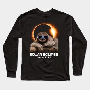 Solar Siesta: Sloth Enjoying the Eclipse Spectacle T-Shirt Design Long Sleeve T-Shirt